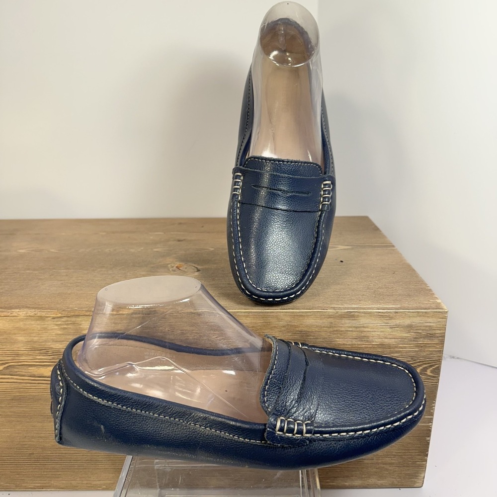 Artisure Genuine Leather Loafers Womens SZ 10 Navy Slip On Driving Moc Old Money